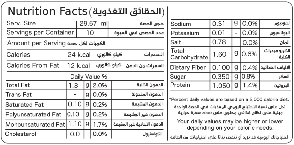 معلومات غذائية